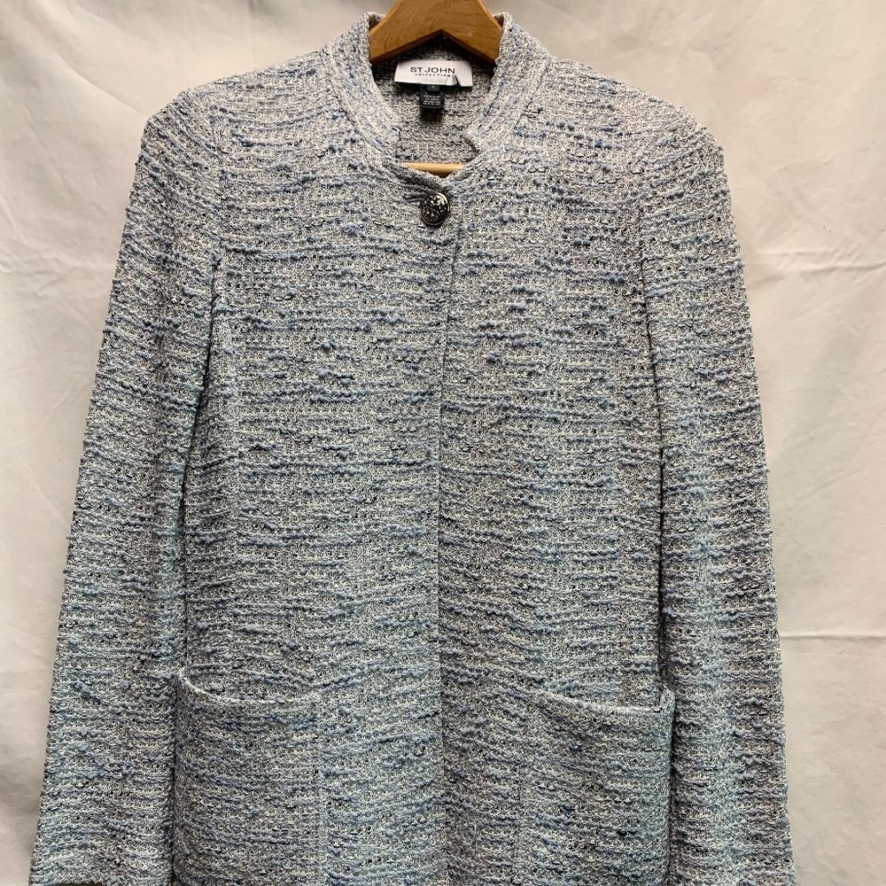 St John Light Blue Boucle Knit Jacket